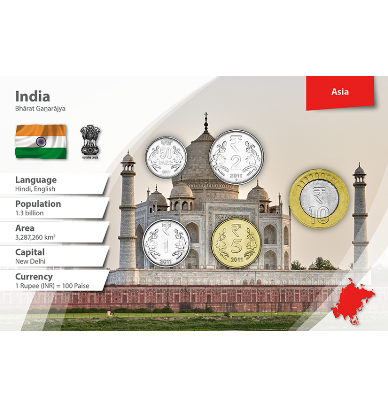 India 50 Paise, 1, 2, 5, 10 Rupees 2011 KM 398, 394, 395, 399, 400